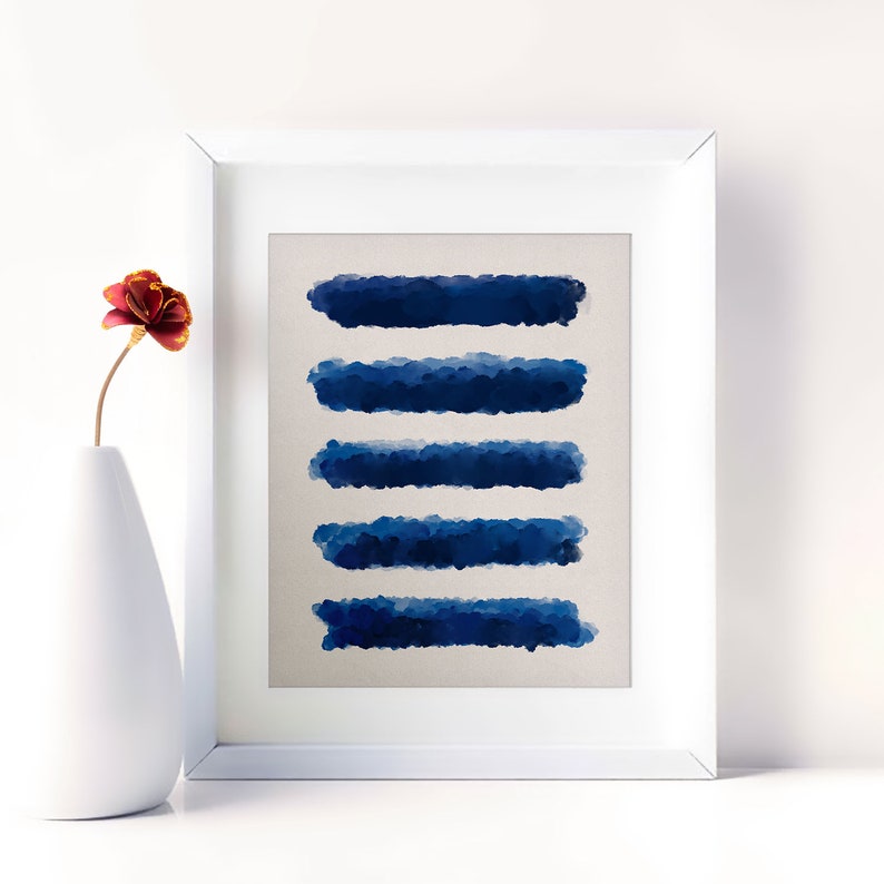 Indigo Abstract Watercolor Prints Set of 3 Blue Wall Art Minimalist Art ...