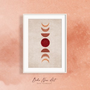 Boho Moon Phases Print Art - Minimalist Wall Decor - Terracotta Wall ...