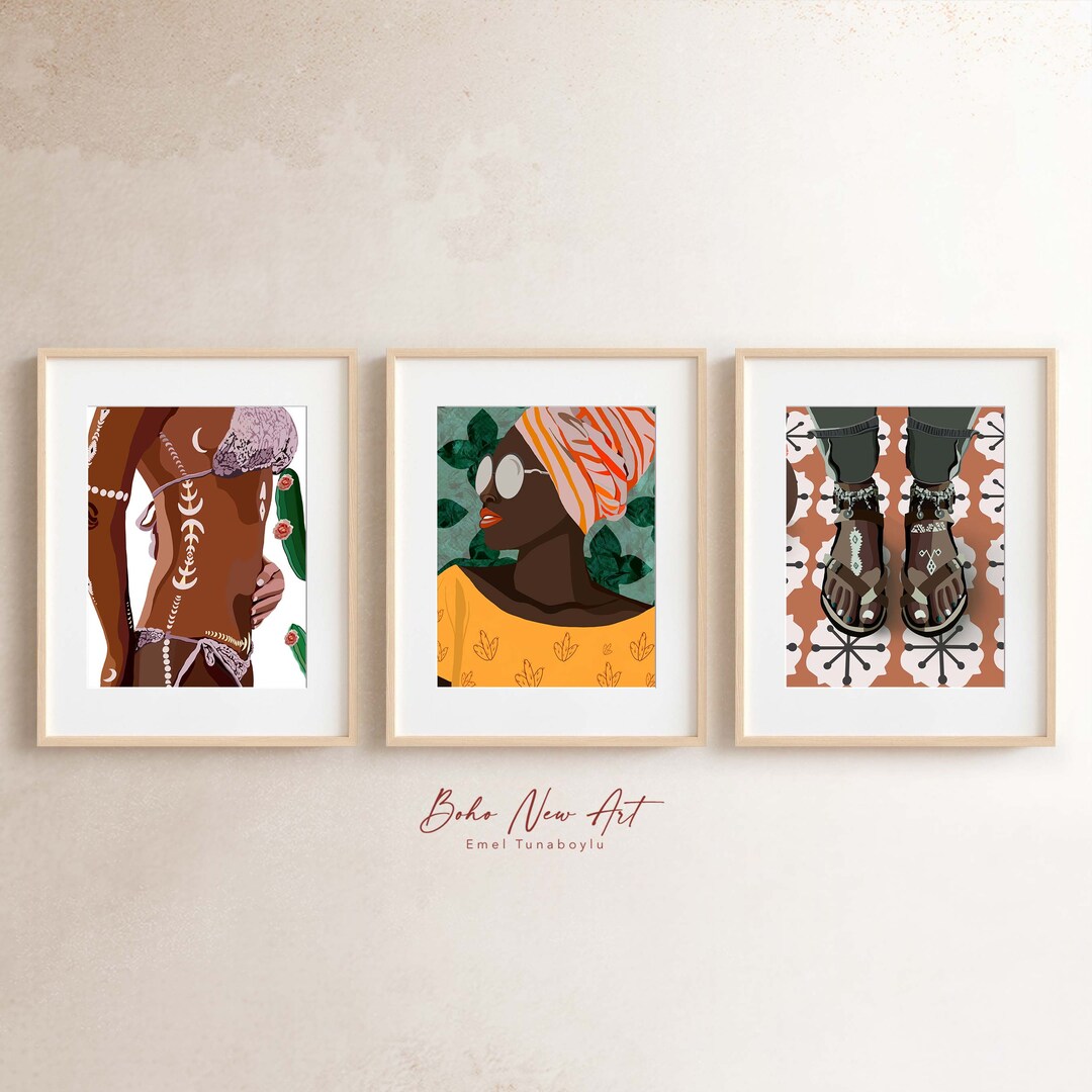 Set of 3 Black Woman Wall Art, Retro Afro American Woman Wall Decor ...