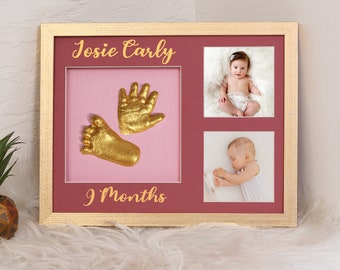 Gold Framed Baby Kit, Baby hand and feet casting, Baby hand print and footprint, Keepsake casting, Custom newborn infant gift, statue