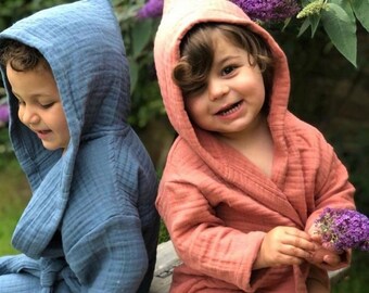 Accappatoio per bambini in cotone biologico, accappatoi di muslinhildren a 4 strati, abbigliamento da spiaggia morbido naturale, regalo di compleanno, kimono per bambini