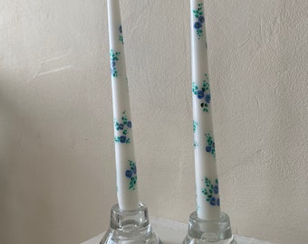 Hand Painted Floral Tapered Candles. Spring Summer Decor Easter Decorations