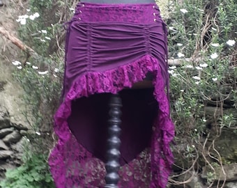 jupe asymétrique en coton strecth et dentelle, jupe féminine et sexy, jupe steampunk, jupe réglable à lacets