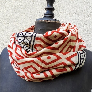 Shawl, scarf, sarong, 100% cotton voile, handmade block print, natural vegetable dyeing.