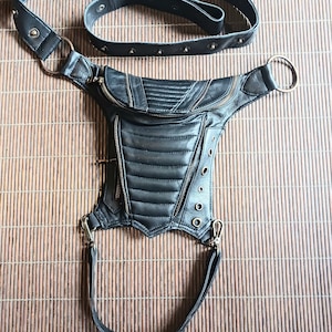 Buffalo leather holster bag, leather festival bag, biker bag, holster hip belt, traveller&#39;s leather bag, leg holster