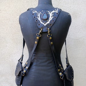 Black leather holster waistcoat, shoulder bag, holster, double utility bag, unisex, adjustable, festival holster bag