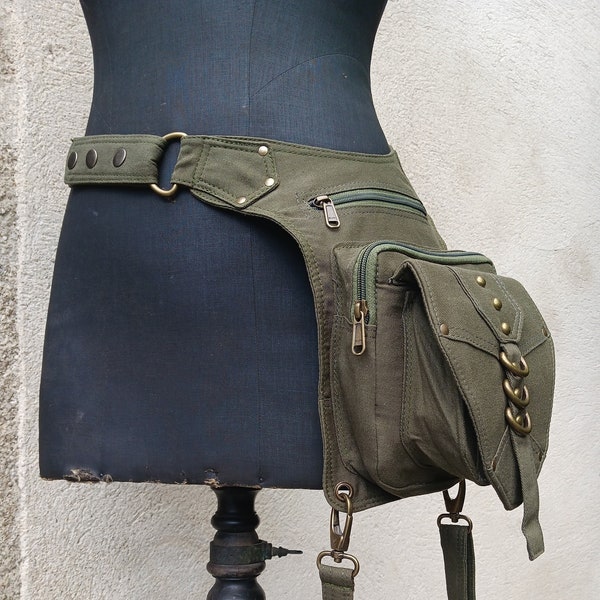 cotton pouch, riveted cotton pocket, black utility belt, hip belt 1 large pocket, leg strap holster