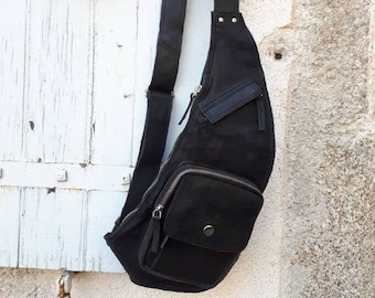 sacoche de poitrine en cuir pour homme, sac banane bandoulière, sac ventrale, sac de messager, sacoche artisanal en cuir