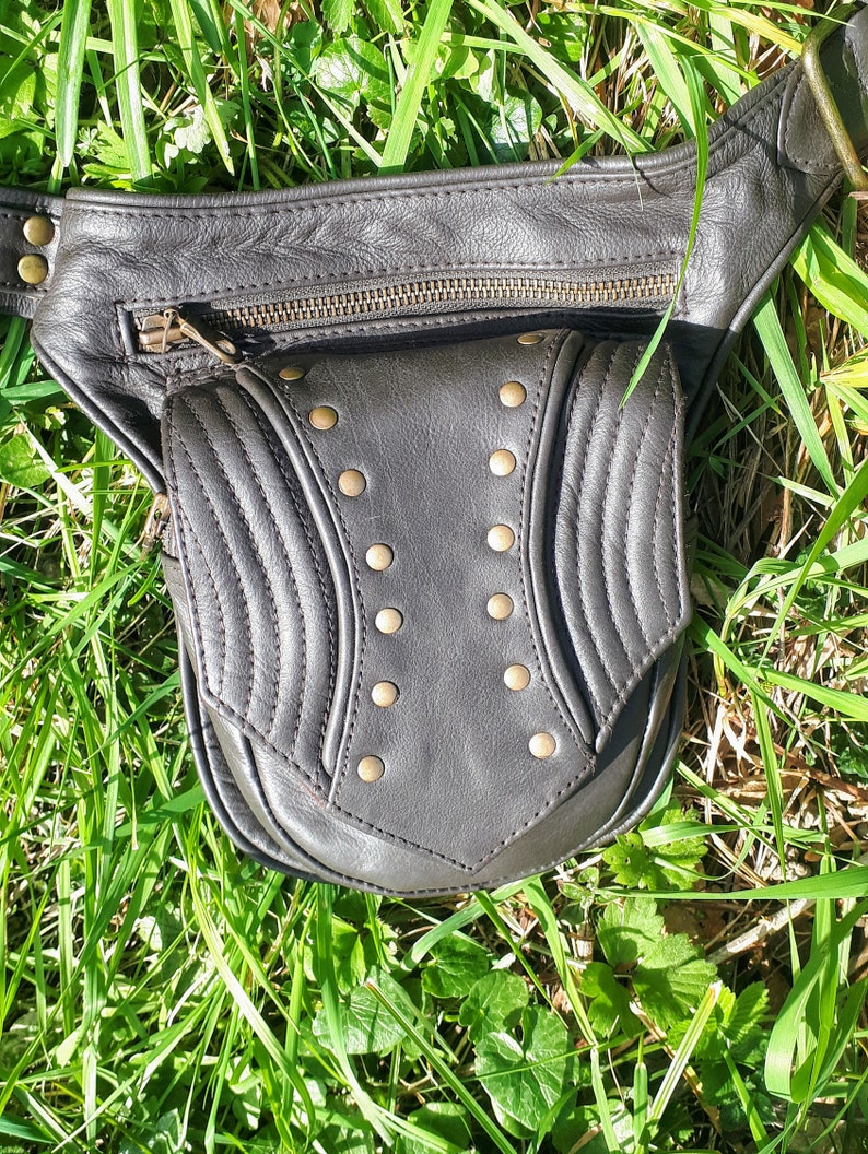 ceinture sacoche en cuir pour homme, ceinture utilitaire en cuir, pochette de hanche rivetée, sacoche en cuir véritable, sac bandoulière image 3