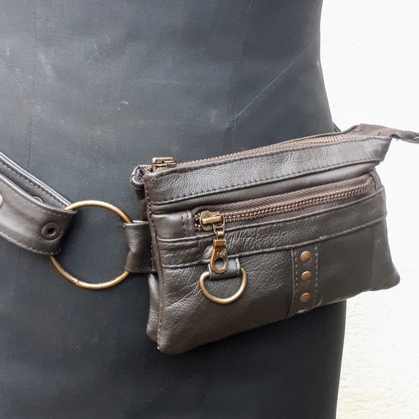 ceinture sacoche en cuir, pochette en cuir, ceinture utilitaire, mini sac en bandoulière, sac banane