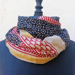 Pareo, Schal, Schal, Schal aus 100 % Baumwoll-Voile, handbedruckt, natürlicher Pflanzenfarbstoff, Blockdruck