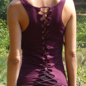 viscose cut-off tank top, naked back, psywear, festival, atypical, comfortable sexy,crossed in the back