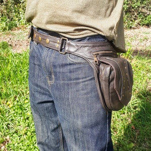 ceinture sacoche en cuir pour homme, ceinture utilitaire en cuir, pochette de hanche rivetée, sacoche en cuir véritable, sac bandoulière image 2