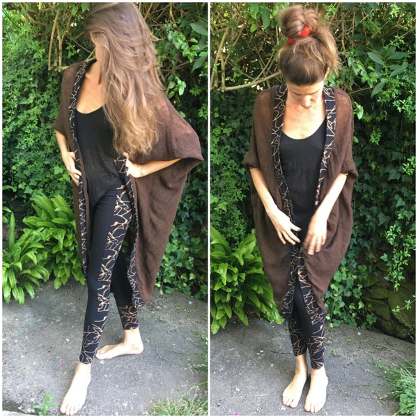 veste longue,manche chauve souris, en filet maille de coton 100% naturel avec bordure coton lycra, kimono, tribal, ethnique, boho, élégant