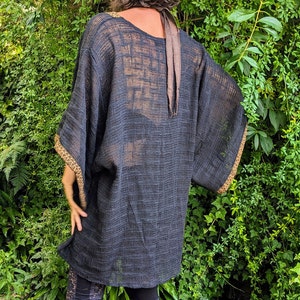openwork cotton kimono, flared sleeve kimono, geometric border cotton cardigan, boho jacket