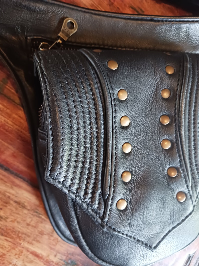 ceinture sacoche en cuir pour homme, ceinture utilitaire en cuir, pochette de hanche rivetée, sacoche en cuir véritable, sac bandoulière image 8