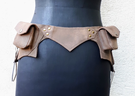 Steampunk Vintage Handmade Multi-pocket Leather Utility Belt Bag Western