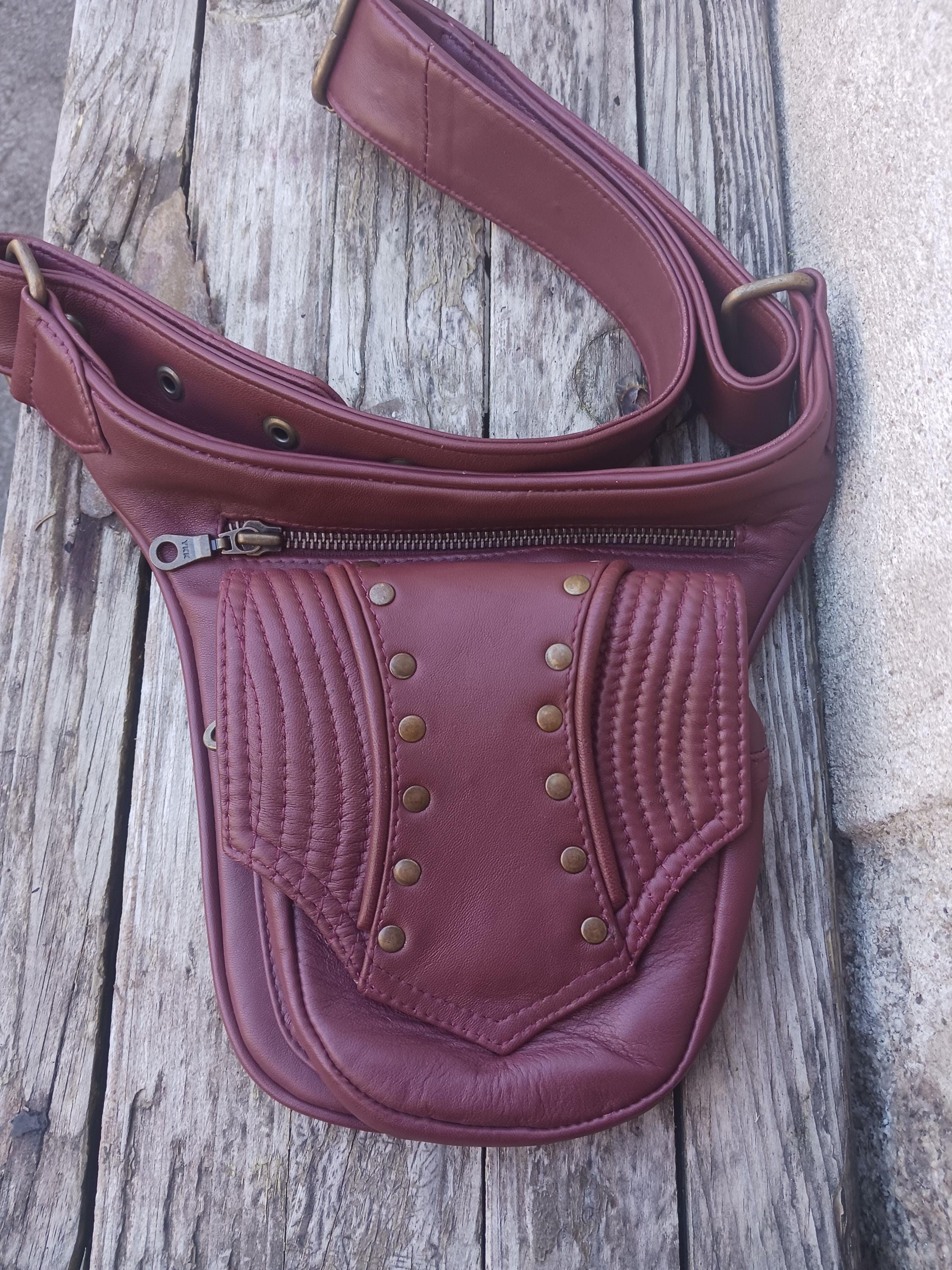 Brown Leather Satchel Belt, Leather Utility Belt, Riveted 
