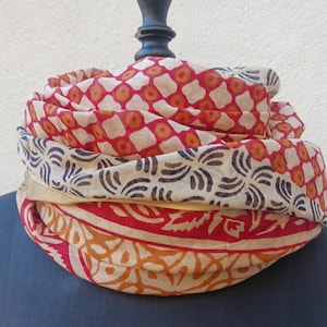 Sarong, scarf, shawl, scarf in 100% cotton voile, hand-printed, natural vegetable dye, block print