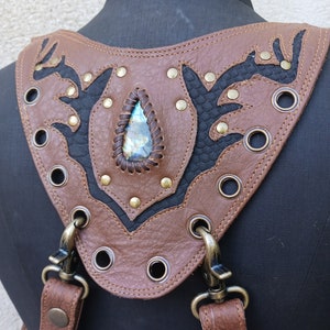 Brown leather holster jacket, shoulder bag, holster, double utility bag, unisex, adjustable, festival holster bag