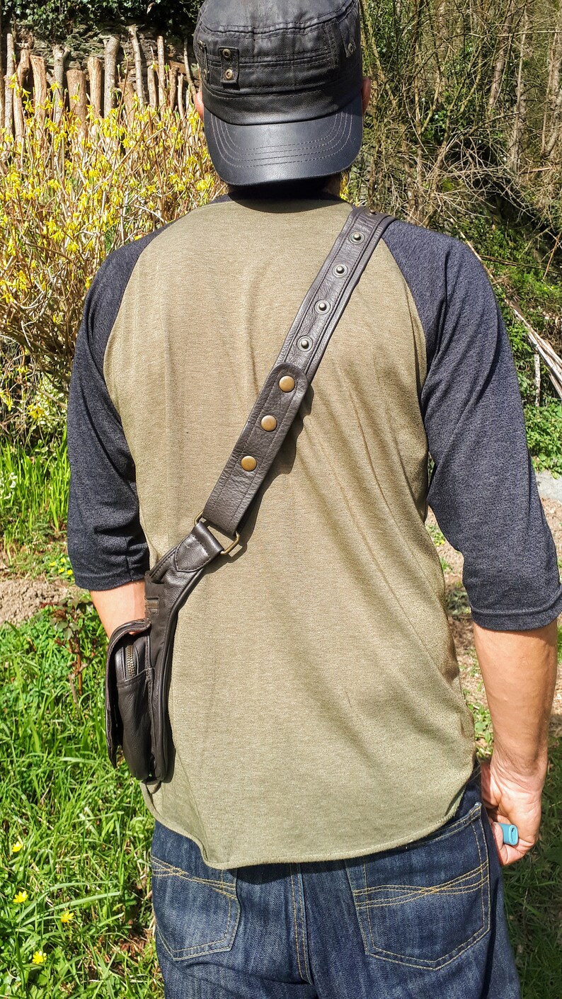 ceinture sacoche en cuir pour homme, ceinture utilitaire en cuir, pochette de hanche rivetée, sacoche en cuir véritable, sac bandoulière image 7