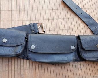 leather utility belt, buffalo leather hip bag, heavy duty multi pocket belt, belt pouch