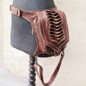 Leather hip bag, leg holster, utility belt, multi-pocket belt, quality soft leather, steampunk leather belt.