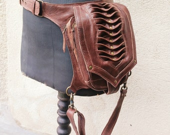 Leather hip bag, leg holster, utility belt, multi-pocket belt, quality soft leather, steampunk leather belt.