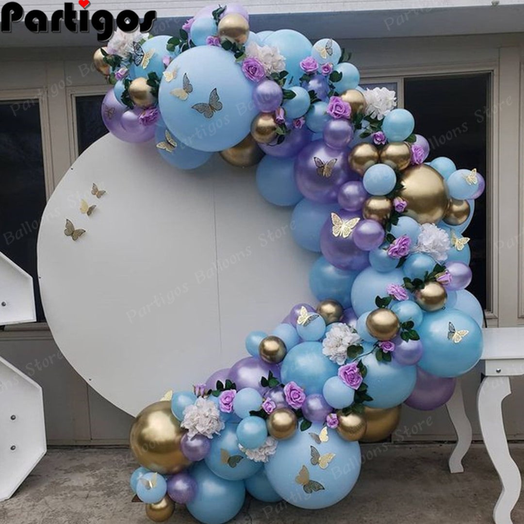 116pcs Pearl Blue Purple Balloons Arch Garland Kit Gold 3D Hollow ...