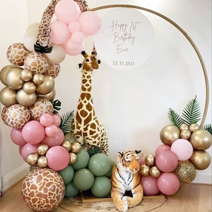 40% OFF Animal Printed Vintage Pink Green Balloon Arch Kit Jungle Birthday Baby Shower Wild One Decor Giraffe Safari Party Supplies image 1