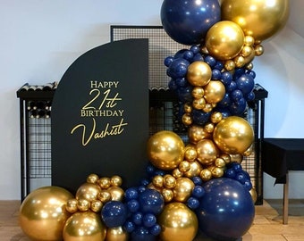 Navy Blue Balloons Arch Garland Kit Chrome Gold Balloons for Wedding Graduation Birthday Party Decor