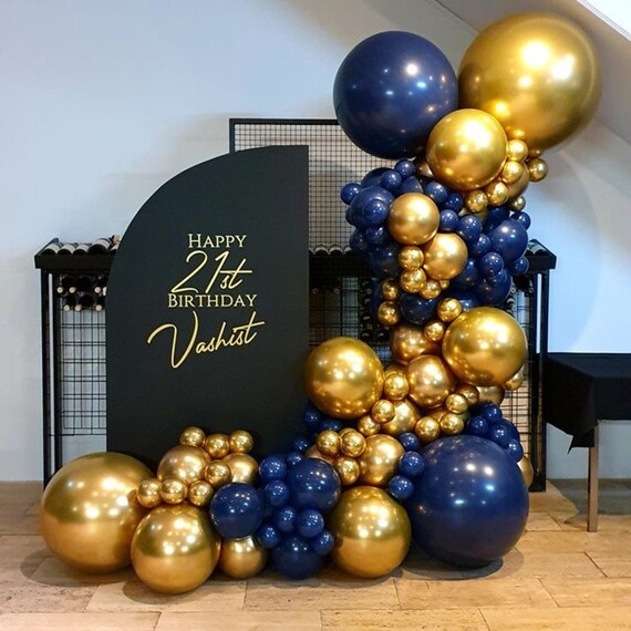 Navy Blue Balloons Arch Garland Kit Chrome Gold Balloons for Etsy