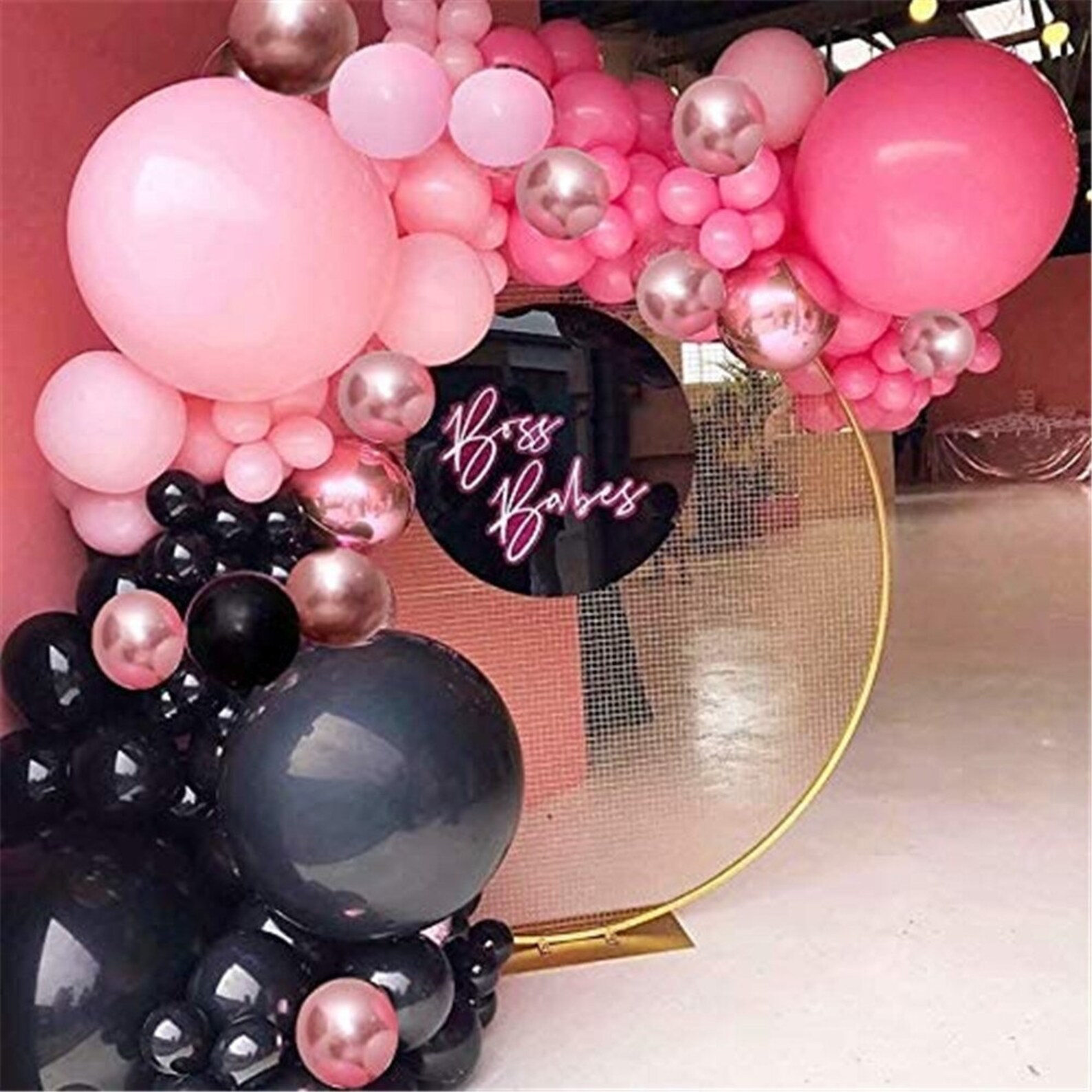 86pcs Black Pink Balloon Garland Arch Kit Rose Gold Metallic Balloons