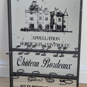 Aged Vintage French Wine Rack Advertising Mirror Mid-Century Wine/Glass Holder
