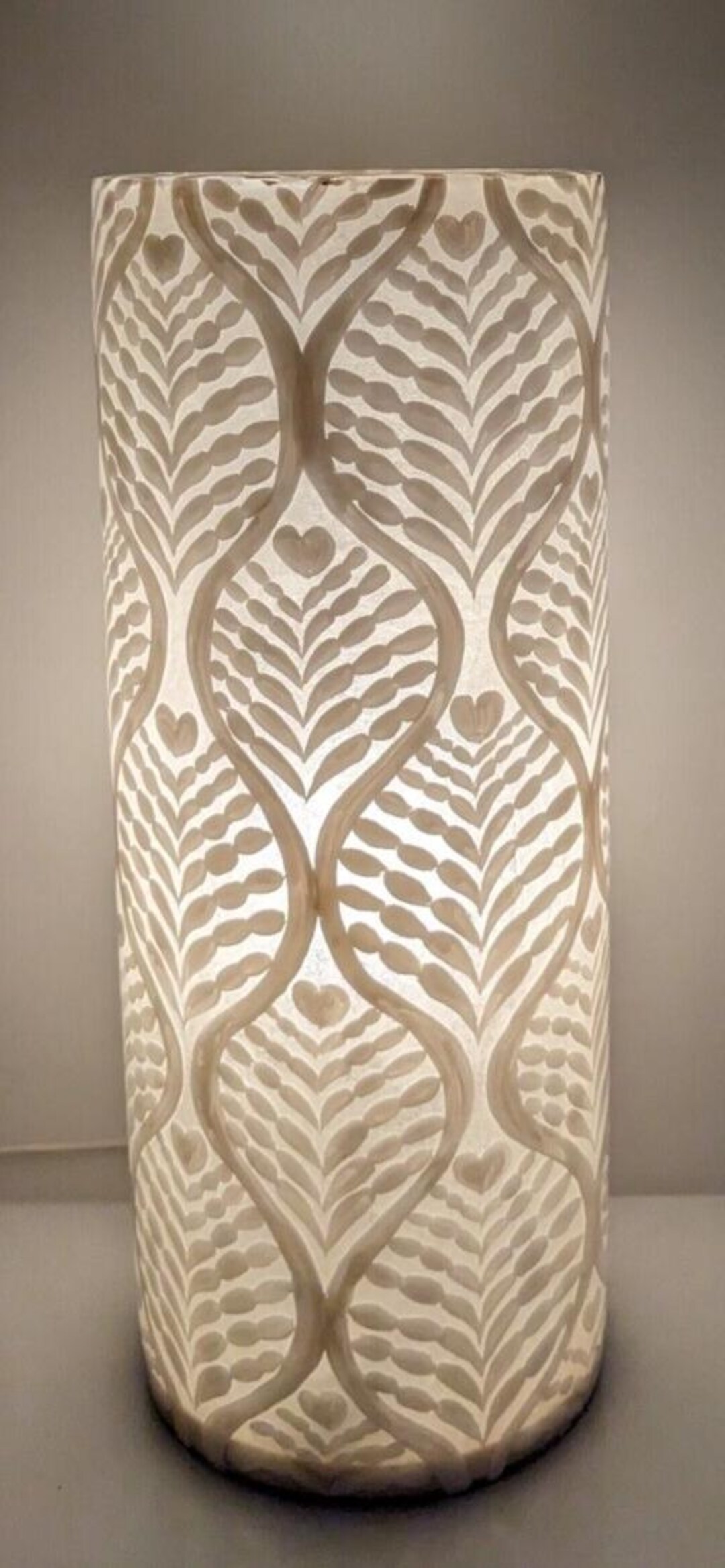 Vintage Floor/table Lamp Cylinder White Leaf Design Fibreglass Retro ...