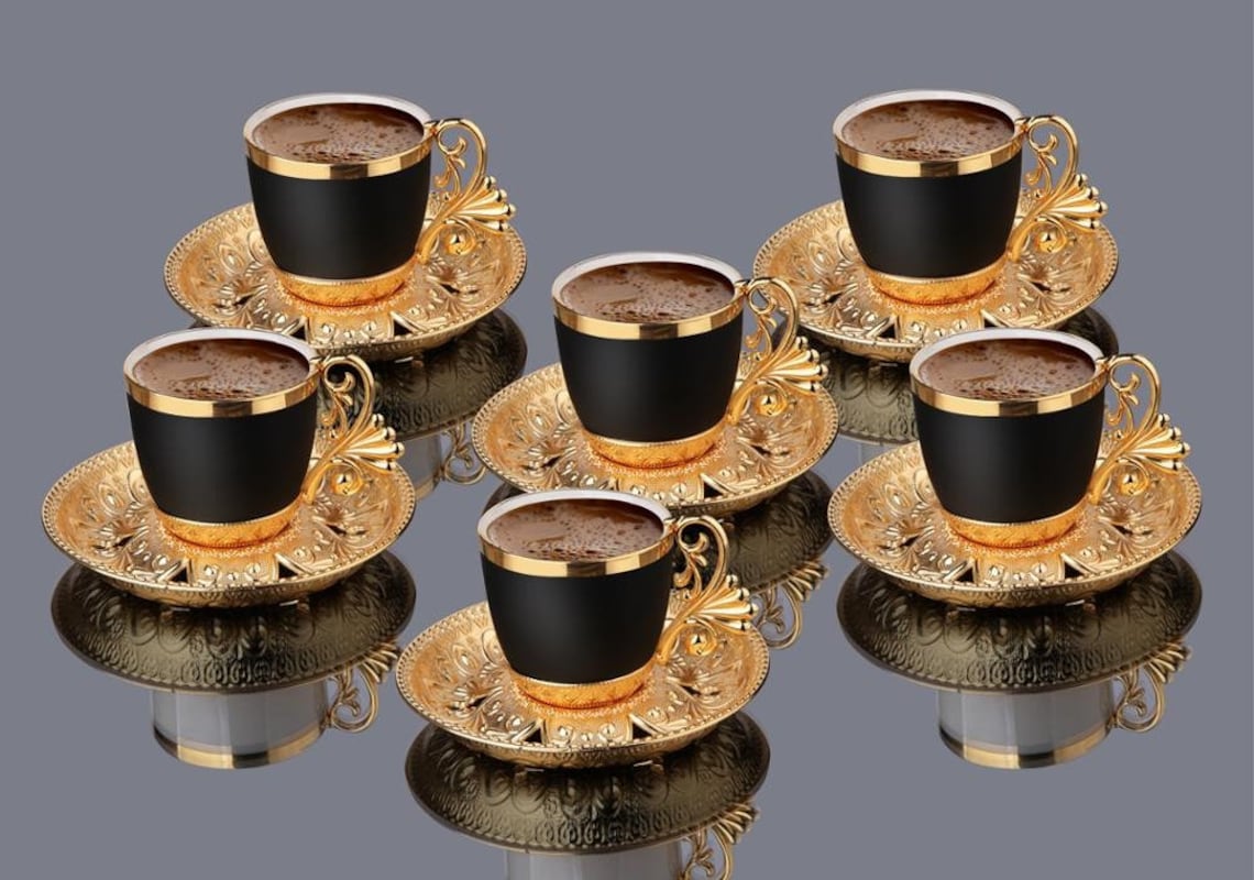 Turkish Coffee Sets Coffee Cups Set Set of 6 Copper Ottoman Etsy