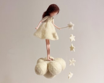 Needle Felted Angel  Figure Wishing Elf Girl Star Stick Home Décor Wall Décor Bedroom Decoration Car Accessory Gift for Her