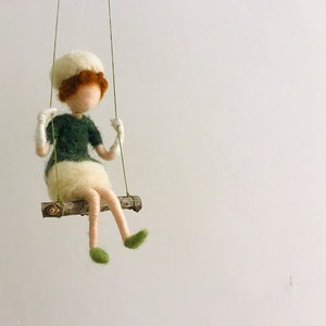 Needle Felted Angel Figure Angel Toy Elf Doll Elf Ornament Girl on Swing Home Décor Wall Décor Bedroom Decoration Car Accessory Gift for Her image 1