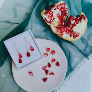 Rote echte Granatapfel Ohrringe, schöne Rubin Form Schmuck, 18K Gold, Clip auf verfügbar, Geburtstag, Muttertag, Geschenk für sie