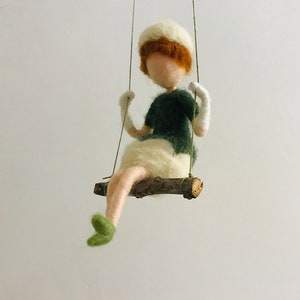 Needle Felted Angel Figure Angel Toy Elf Doll Elf Ornament Girl on Swing Home Décor Wall Décor Bedroom Decoration Car Accessory Gift for Her image 3