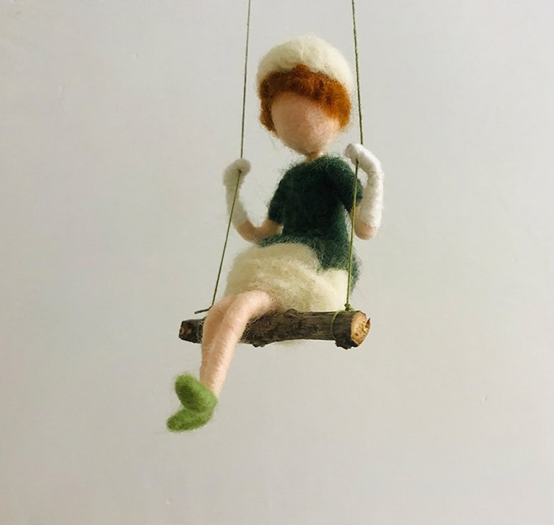 Needle Felted Angel Figure Angel Toy Elf Doll Elf Ornament Girl on Swing Home Décor Wall Décor Bedroom Decoration Car Accessory Gift for Her image 3
