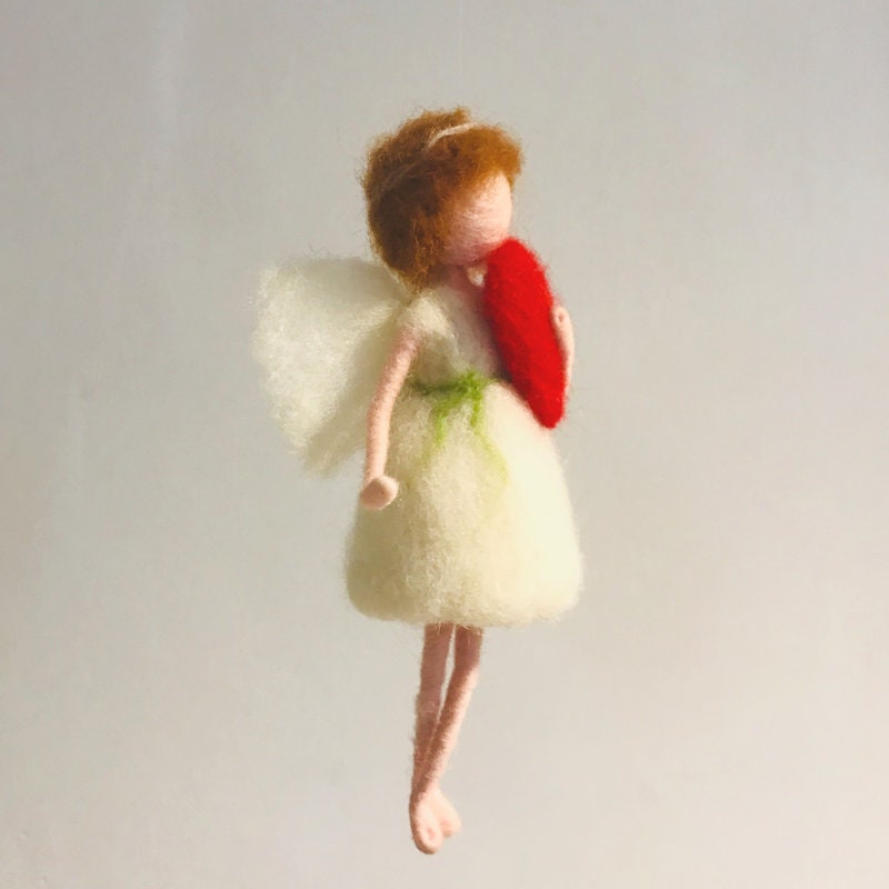 Needle Felted Angel Figure Angel Toy Elf Doll Elf Ornament Red Heart ...