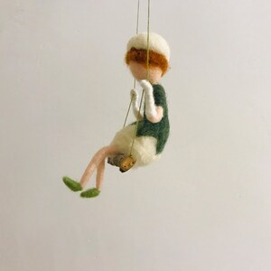 Needle Felted Angel Figure Angel Toy Elf Doll Elf Ornament Girl on Swing Home Décor Wall Décor Bedroom Decoration Car Accessory Gift for Her image 2