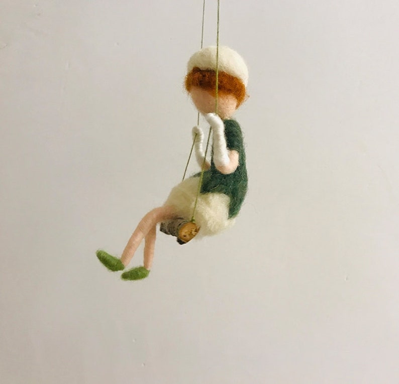 Needle Felted Angel Figure Angel Toy Elf Doll Elf Ornament Girl on Swing Home Décor Wall Décor Bedroom Decoration Car Accessory Gift for Her image 2