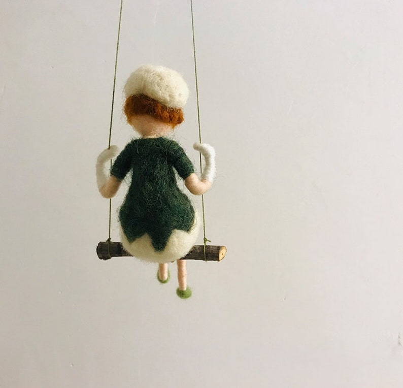 Needle Felted Angel Figure Angel Toy Elf Doll Elf Ornament Girl on Swing Home Décor Wall Décor Bedroom Decoration Car Accessory Gift for Her image 4