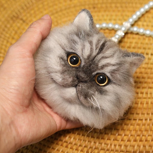 Custom needle felted pet Keychain Ring Bag Accessories dog cat realistic Replica Pearl Chain Gift for Pet Love Decoration