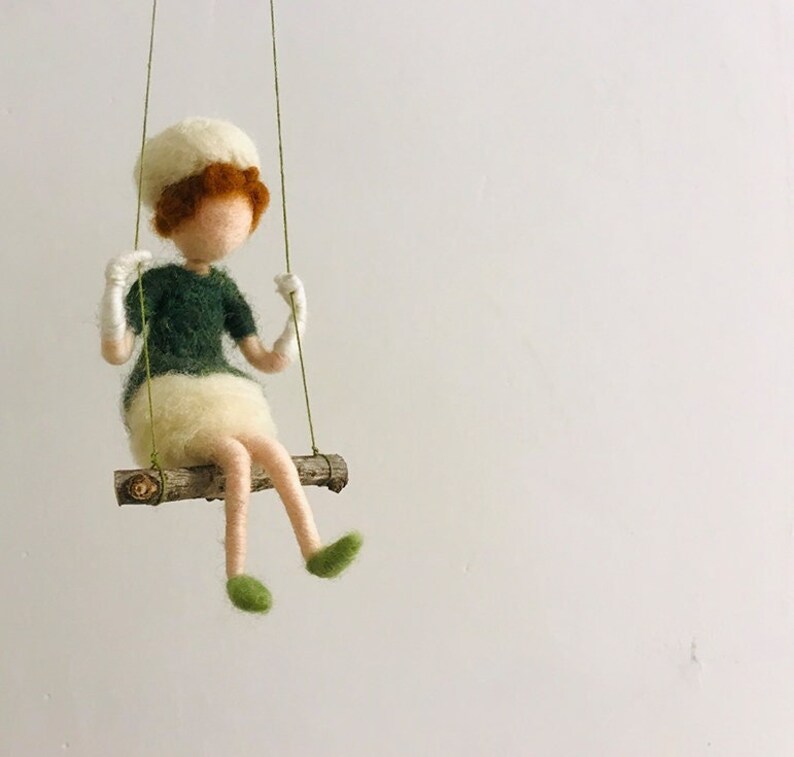 Needle Felted Angel Figure Angel Toy Elf Doll Elf Ornament Girl on Swing Home Décor Wall Décor Bedroom Decoration Car Accessory Gift for Her image 1