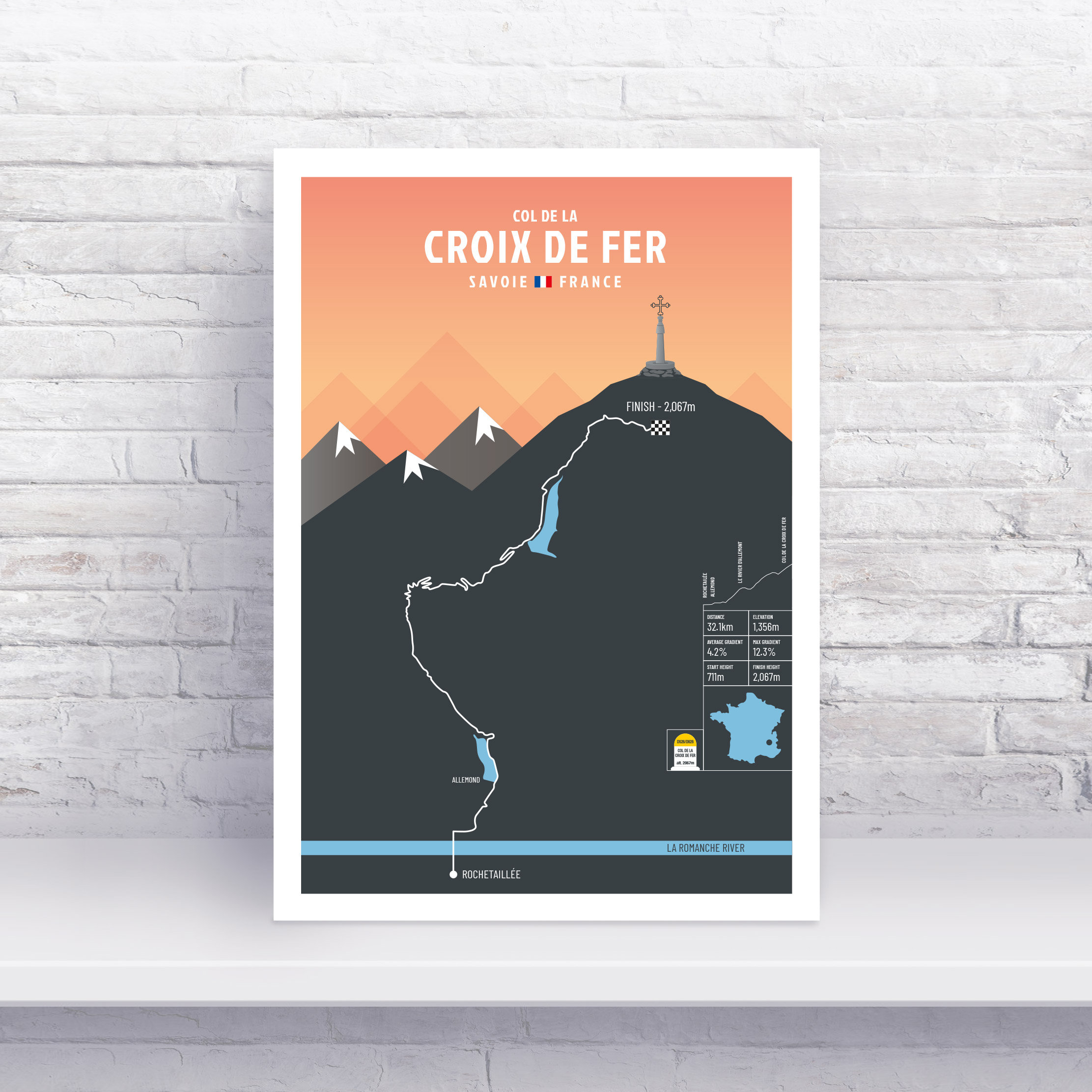 Col De La Croix De Fer Cycling Print: Allemond Route Poster - Etsy, image size:2223x2223