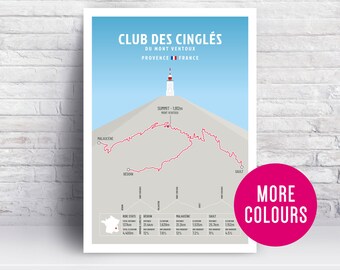 Club des Cingles poster - Bicinglés Print - Mont Ventoux print - 3 climbs from Bédoin, Malaucéne, Sault - Mt Ventoux Gift