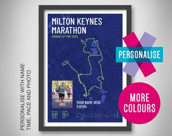 Personalised Milton Keynes Marathon Map Print: Runner Gift
